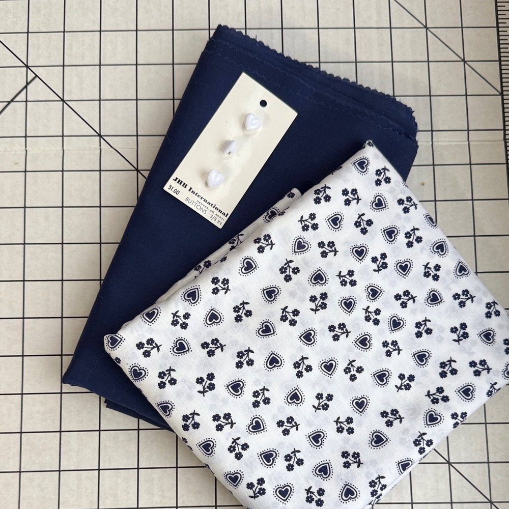 Vintage Navy Blue & White Cotton Fabric Bundle – 2 Yards Solid + 1.25 Yards